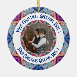 Ornamento De Cerâmica Saudação de Foto Azul da Estrela de Natal Personal