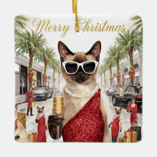 Ornamento De Cerâmica Saudação de Natal do Gato Siames do Califórnia