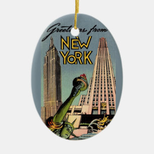 Ornamento De Cerâmica Saudação Retro Nova York