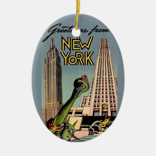 Ornamento De Cerâmica Saudação Retro Nova York (Frente)