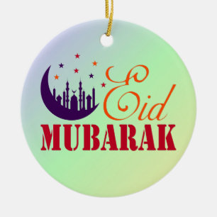 Ornamento De Cerâmica Saudações ao Eid Islâmico - Branco do Eid Mubarak