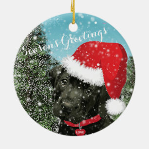 Ornamento De Cerâmica Saudações de Cute Labrador Puppy Santa Hat Season