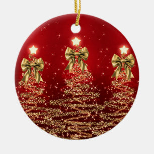 Ornamento De Cerâmica Saudações de Férias Árvores de Natal Vermelhas com