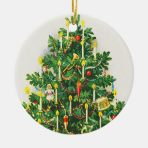 Ornamento De Cerâmica Saudações de Natal, cartão antigo, Árvore de Natal