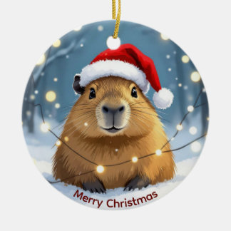 Ornamento De Cerâmica Saudações de Natal do Capivara