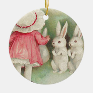 Ornamento De Cerâmica Saudações de Páscoa Coelhos Coelhinhos Vintage