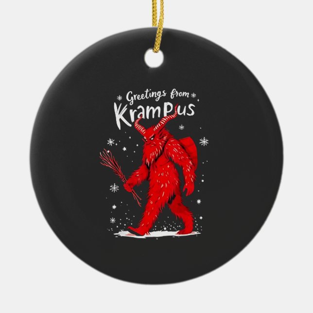 Ornamento De Cerâmica Saudações do Natal de Krampus Xmas (Frente)