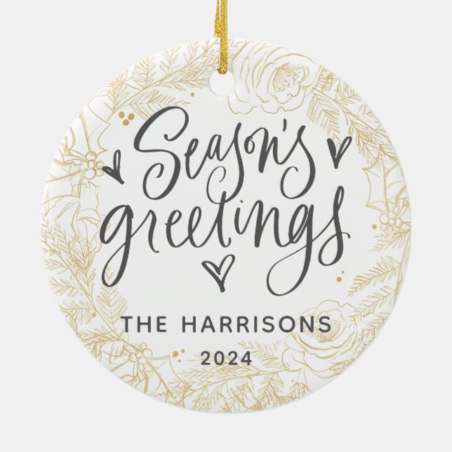 Ornamento De Cerâmica Saudações Douradas de uma estação fotográfica dupl (Traseira)