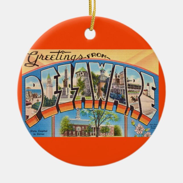 Ornamento De Cerâmica Saudações Retro Delaware   (Frente)