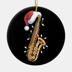 Ornamento De Cerâmica Saxofone de Natal Papai Noel Luzes Jazz Música