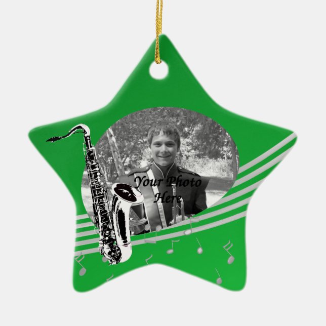 Ornamento De Cerâmica Saxofone Music Photo Green (Frente)