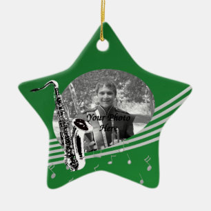 Ornamento De Cerâmica Saxofone Music Photo Green