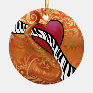 Ornamento De Cerâmica Saxofone Piano Coração Redemoinho