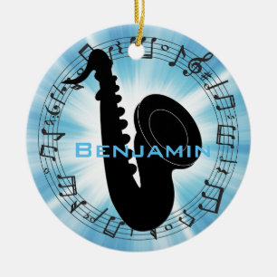Ornamento De Cerâmica Saxofone Silhouette Design Ornament