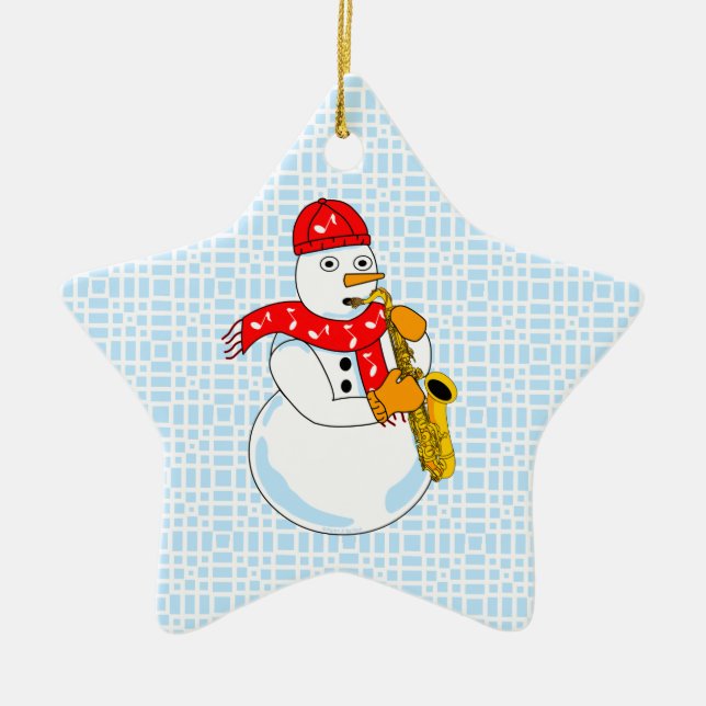 Ornamento De Cerâmica Saxofone Snowman (Frente)