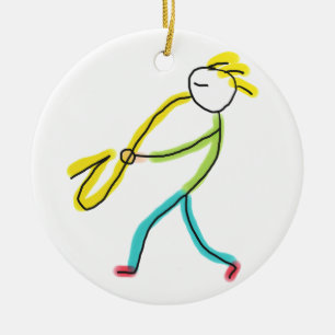 Ornamento De Cerâmica Saxofone Stickman