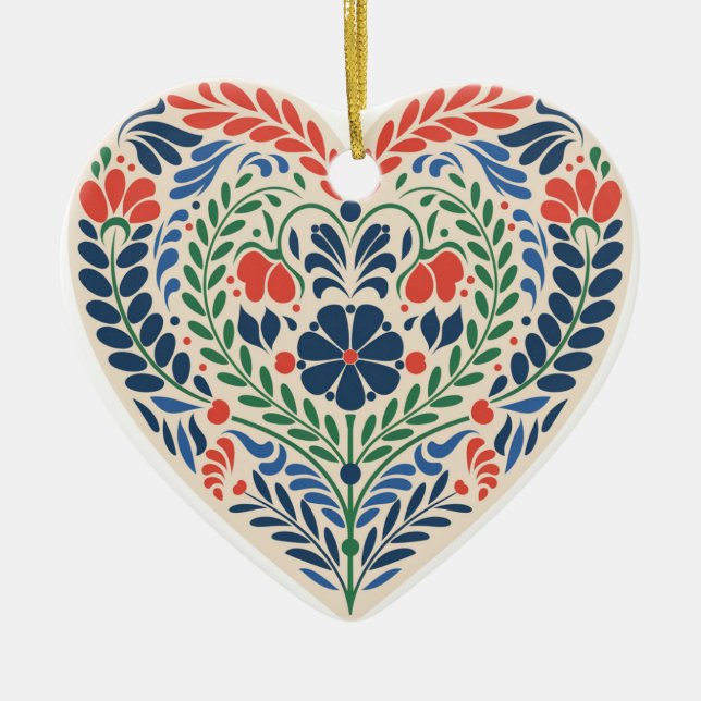 Ornamento De Cerâmica Scandi Heart – Swedish Folk Art Ornament (Frente)