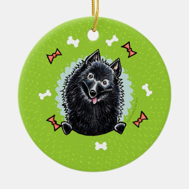 Ornamento De Cerâmica Schipperke Christmas Wreath (Frente)