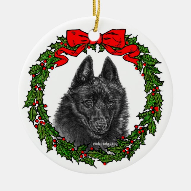 Ornamento De Cerâmica Schipperke Dog Art de Glenda S. Harlan (Frente)
