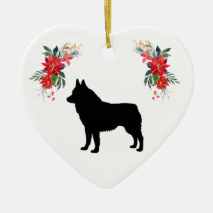 Ornamento De Cerâmica Schipperke Silhouette com Nome Poinsettia