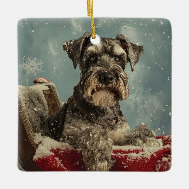 Ornamento De Cerâmica Schnauzer Cachorro Natal Festivo (Frente)