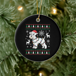 Ornamento De Cerâmica Schnauzer Cão Natal Suéter Feio Chapéu de Papai No