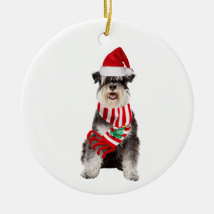 Ornamento De Cerâmica Schnauzer Com O Natal Do Chapéu