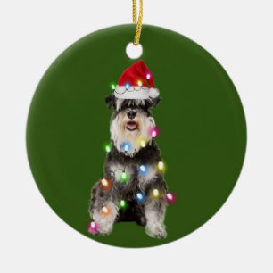 Ornamento De Cerâmica Schnauzer Com Scafts De Natal Santa Hat