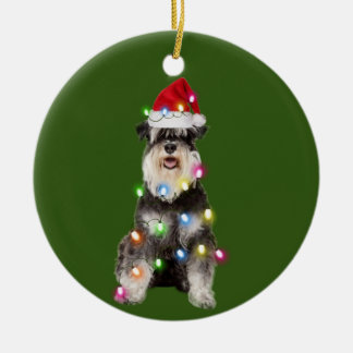 Ornamento De Cerâmica Schnauzer Com Scafts De Natal Santa Hat
