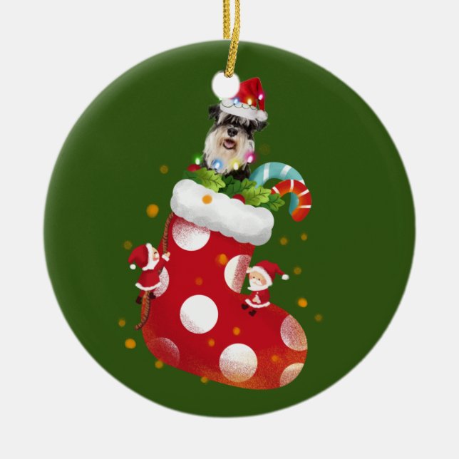 Ornamento De Cerâmica Schnauzer Com Socking (Frente)