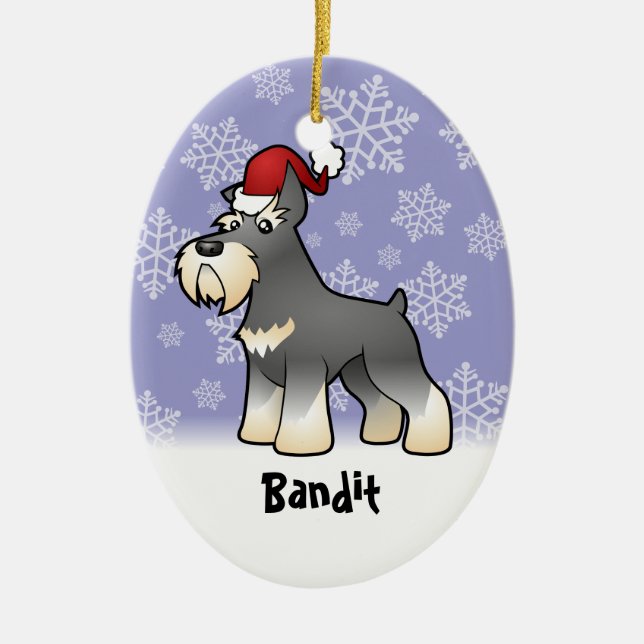 Ornamento De Cerâmica Schnauzer do Natal (adicione seu nome de animais (Frente)