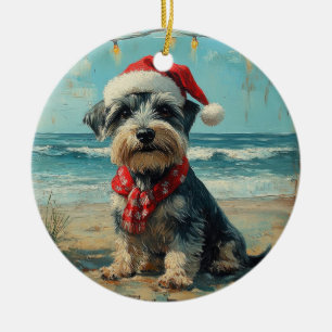 Ornamento De Cerâmica Schnauzer Dog Christmas Vintage Beach