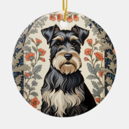 Ornamento De Cerâmica Schnauzer Elegante Floral Inspirado em William Mor