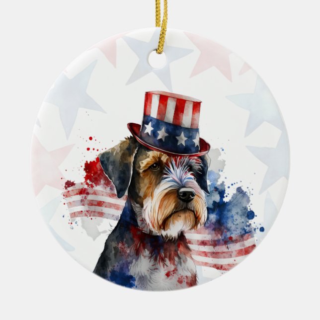 Ornamento De Cerâmica Schnauzer terrier Dog, 4th of july Personalized (Frente)