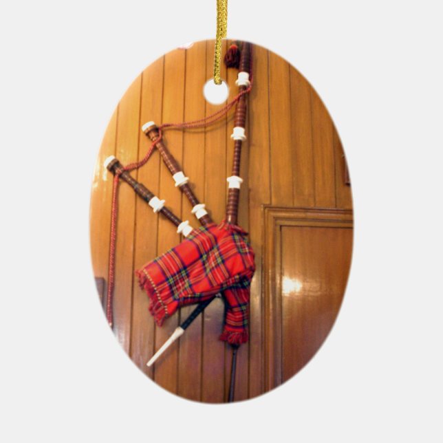 Ornamento De Cerâmica Scotland Bagpipe Tartan Xadrez Instrumento Musical (Frente)