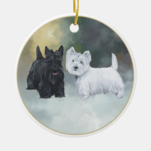 Ornamento De Cerâmica Scottie Westie Inverno