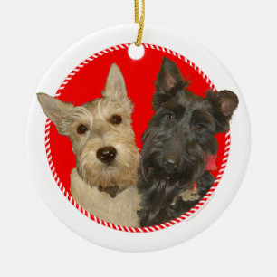 Ornamento De Cerâmica Scotties Trigo e Preto de Natal