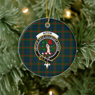Ornamento De Cerâmica Scottish Clan Aiton Tartan e Crest