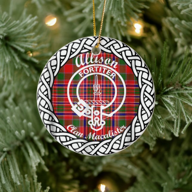 Ornamento De Cerâmica Scottish Clan Allison Tartan e Crest (Árvore)