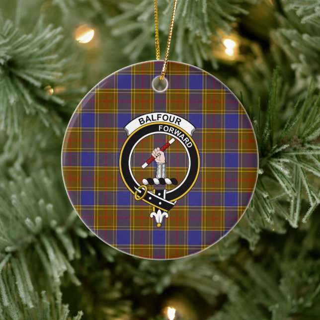Ornamento De Cerâmica Scottish Clan Balfour Modern Tartan e Crest (Árvore)