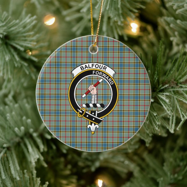 Ornamento De Cerâmica Scottish Clan Balfour Tartan e Crest (Árvore)