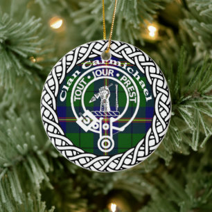 Ornamento De Cerâmica Scottish Clan Carmichael Tartan e Crest