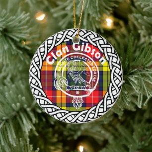 Ornamento De Cerâmica Scottish Clan Gibson Tartan e Crest