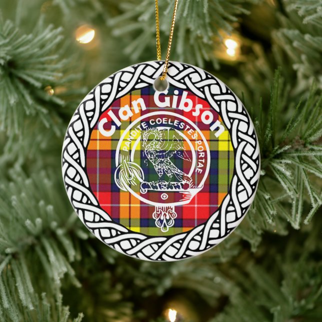 Ornamento De Cerâmica Scottish Clan Gibson Tartan e Crest (Árvore)