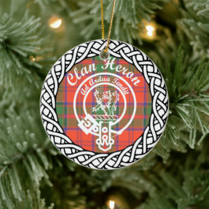 Ornamento De Cerâmica Scottish Clan Heron Tartan e Crest