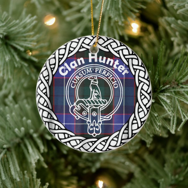 Ornamento De Cerâmica Scottish Clan Hunter Tartan e Crest (Árvore)
