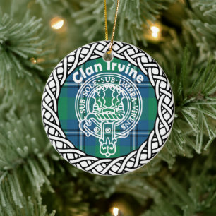 Ornamento De Cerâmica Scottish Clan Irvine Tartan e Crest