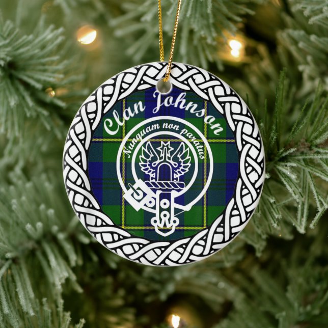 Ornamento De Cerâmica Scottish Clan Johnson Tartan e Crest (Árvore)