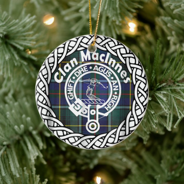 Ornamento De Cerâmica Scottish Clan Maclnnes Tartan e Crest (Árvore)