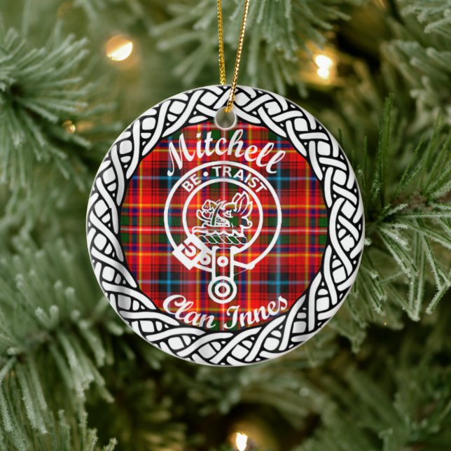 Ornamento De Cerâmica Scottish Clan Mitchell Tartan e Crest (Árvore)